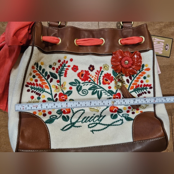 NWT Juicy Couture ANGEL Y2K Floral Embroidered Terry Shopper Bag Purse Tote - Picture 12 of 13
